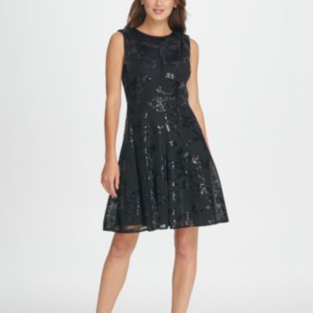 DKNY Womens Black Sequined Zippered Dress B